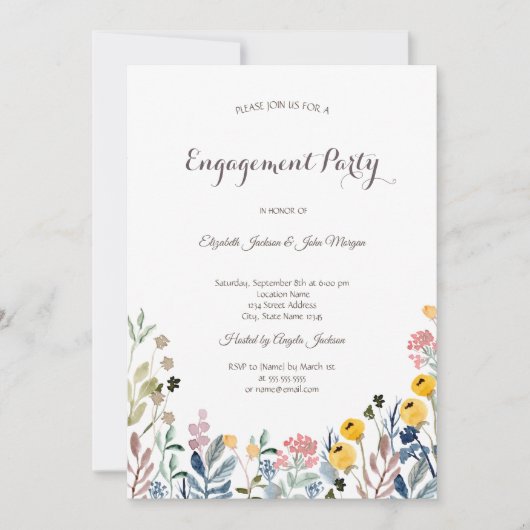 Farbenfrohe Wildblume Wasserfarbe Wiese Einladung (Vorderseite)