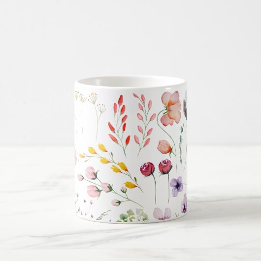 Farbenfrohe Wildblume Wasserfarbe Wiese Kaffeetasse (Mittel)