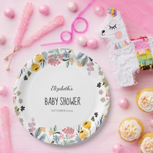 Farbenfrohe Wildblume Wasserfarbe Wiese Pappteller (Party)