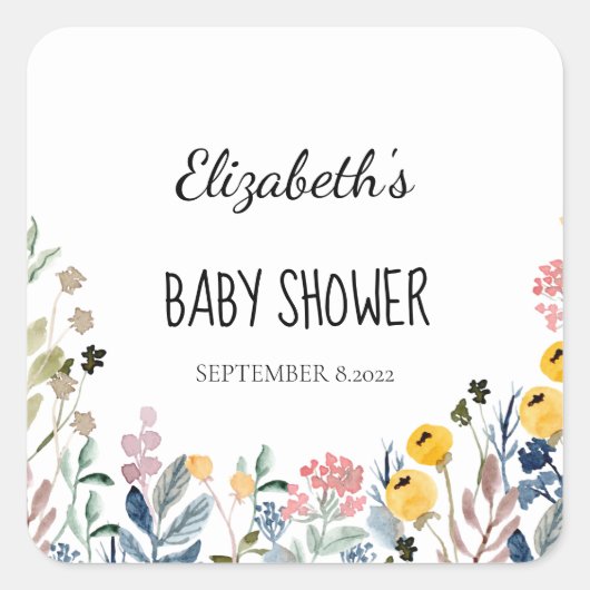 Farbenfrohe Wildblume Wasserfarbe Wiese Quadratischer Aufkleber (Vorderseite)