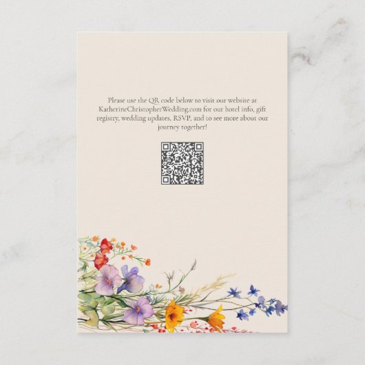 Farbenfrohe Wildblume Wedding Hotel Beige Begleitkarte (Rückseite)