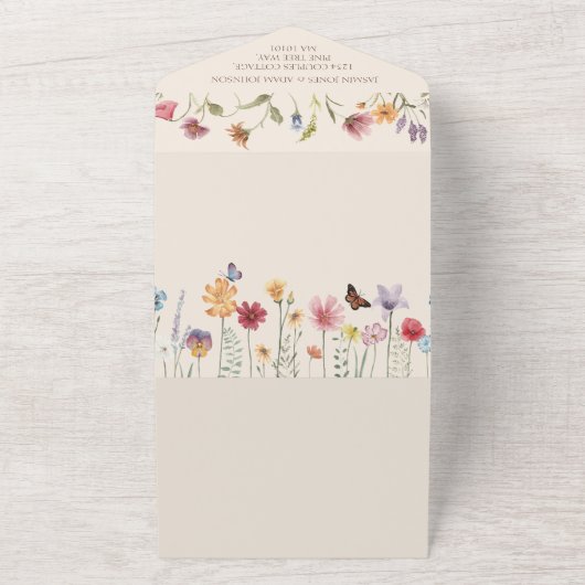 Farbenfrohe Wildblume Whimsical Wedding All In One Einladung (Außenbereich)