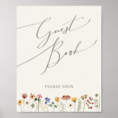 Farbenfrohe Wildblume Wiese | Beige Guest Book Sig Poster (Vorne)