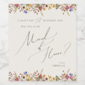 Farbenfrohe Wildblume Wiese | Beige Trauzeugin Weinetikett (Einzelnes Label)