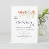 Farbenfrohe Wildblume Wiese Elegantes Skript Einladung (Stehend Vorderseite)