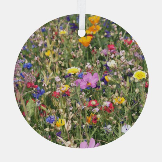 Farbenfrohe Wildblume Wiese, lebendiges Muster. Ornament Aus Glas (Rückseite)