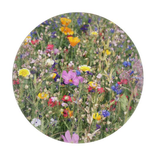 Farbenfrohe Wildblume Wiese, lebendiges Muster. Schneidebrett (Vorderseite)