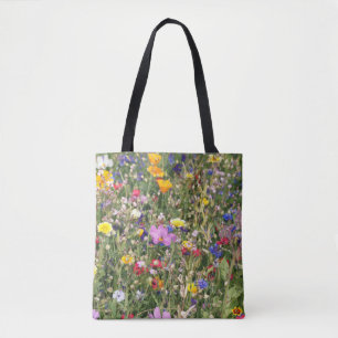 Farbenfrohe Wildblume Wiese, lebendiges Muster. Tasche
