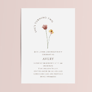 Farbenfrohe Wildblume Zweite Geburtstagspartei Einladung