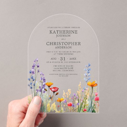 Farbenfrohe Wildblumen Acryleinladungen (Insitu (Handheld))