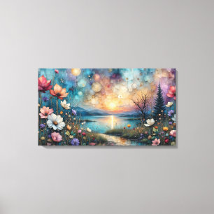 farbenfrohe Wildblumen am Wasser Landschaft Leinwanddruck
