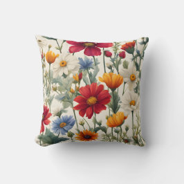 Farbenfrohe Wildblumen auf weißem Hintergrund Kissen