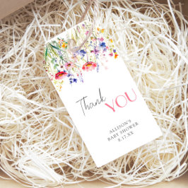 Farbenfrohe Wildblumen Baby in Blütendusche Geschenkanhänger