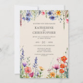 Farbenfrohe Wildblumen Beige Elegante Hochzeit Einladung (Vorderseite)