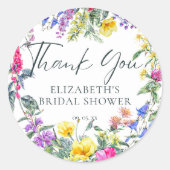 Farbenfrohe Wildblumen Blumenkalligrafie Runder Aufkleber (Vorderseite)