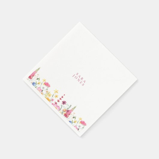 Farbenfrohe Wildblumen Custom Pink Name Baby Dusch Serviette (Ecke)