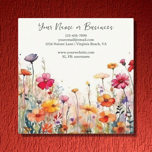 Farbenfrohe Wildblumen Der blühende Blumengarten Quadratische Visitenkarte