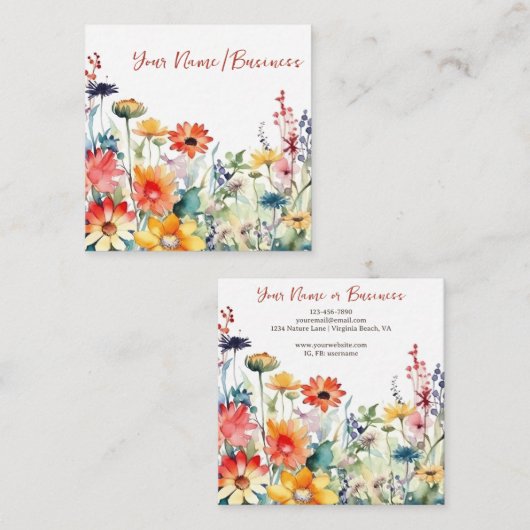 Farbenfrohe Wildblumen Der blühende Blumengarten Quadratische Visitenkarte (Vorne/Hinten)