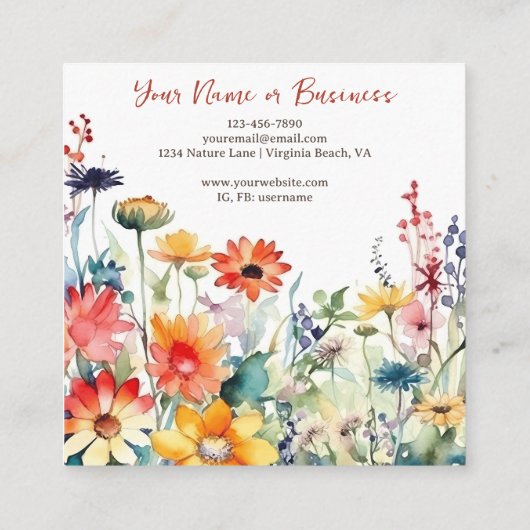 Farbenfrohe Wildblumen Der blühende Blumengarten Quadratische Visitenkarte (Rückseite)