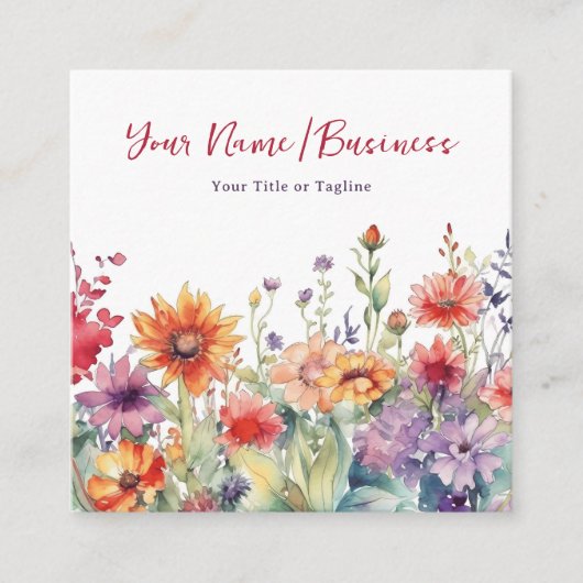Farbenfrohe Wildblumen Der blühende Blumengarten Quadratische Visitenkarte (Vorderseite)