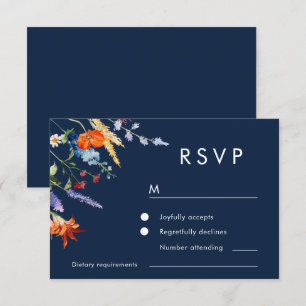Farbenfrohe Wildblumen der Marine Hochzeit RSVP Karte