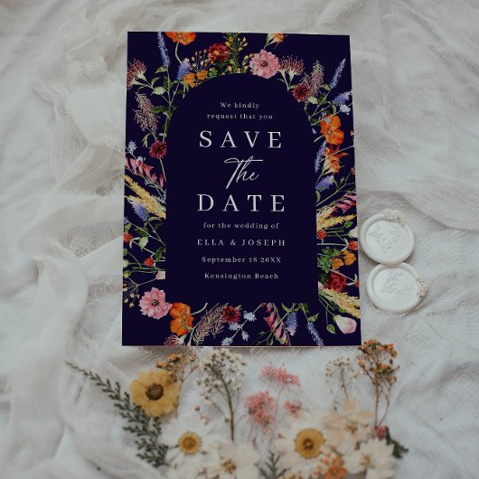 Farbenfrohe Wildblumen der Marine Hochzeit Save The Date