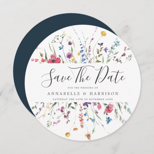 Farbenfrohe Wildblumen, die das Datum speichern Save The Date (Vorne/Hinten)