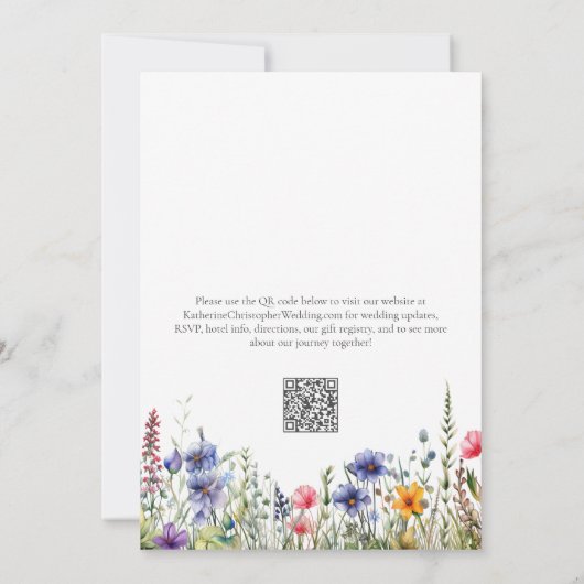 Farbenfrohe Wildblumen Elegante Hochzeit Einladung (Rückseite)