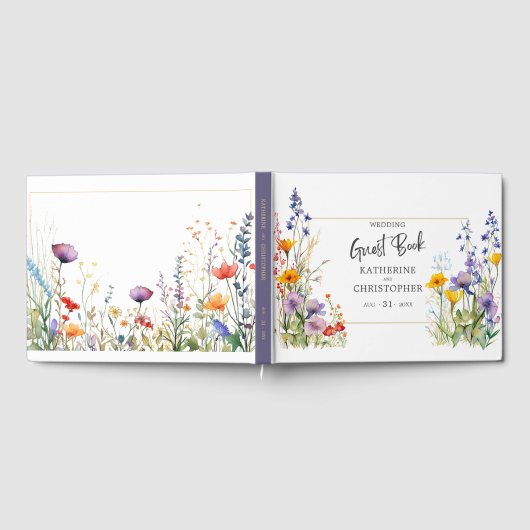 Farbenfrohe Wildblumen Elegante Hochzeit Gästebuch (Voll)