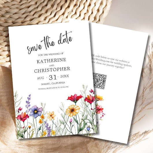Farbenfrohe Wildblumen Elegante Hochzeit Save The Date