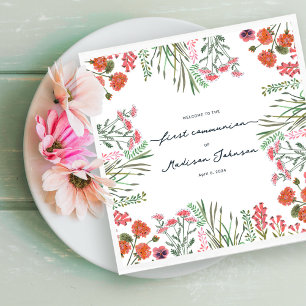 Farbenfrohe Wildblumen Erste Heilige Kommunion Serviette