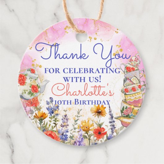 Farbenfrohe Wildblumen Garden Tee Party Danke Geschenkanhänger (Vorderseite)
