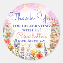 Farbenfrohe Wildblumen Garden Tee Party Danke Runder Aufkleber