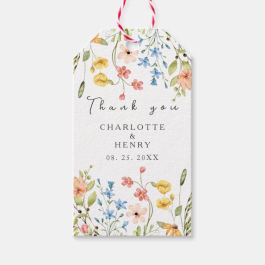 Farbenfrohe Wildblumen Garden Wedding-Tag Geschenkanhänger (Vorderseite)