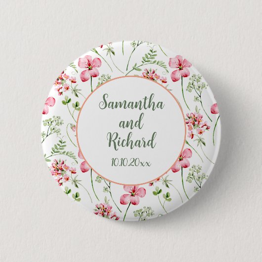 Farbenfrohe Wildblumen Hochzeit Button (Vorderseite)