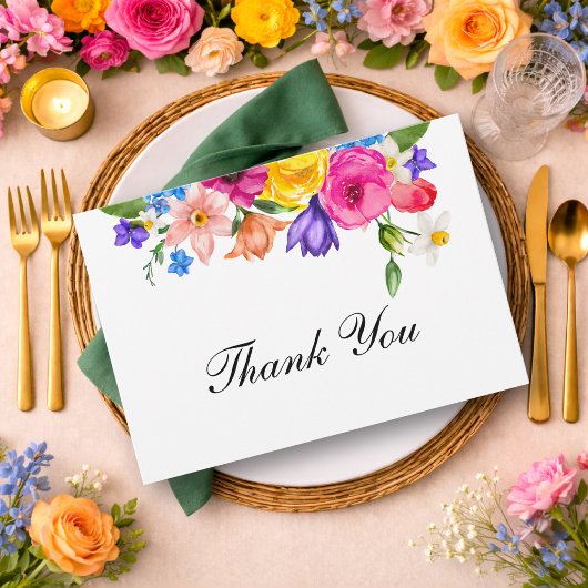 Farbenfrohe Wildblumen Hochzeit Dankeskarte