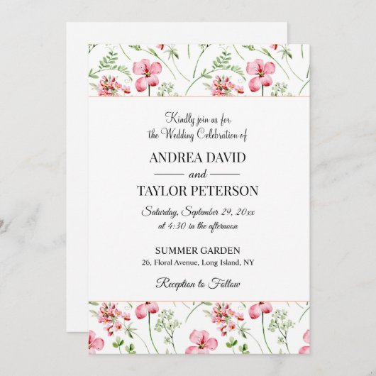 Farbenfrohe Wildblumen Hochzeit Einladung (Vorne/Hinten)