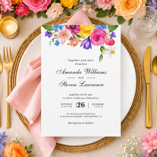 Farbenfrohe Wildblumen Hochzeit Einladung