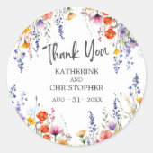 Farbenfrohe Wildblumen Hochzeit Elegant Vielen Dan Runder Aufkleber (Vorderseite)