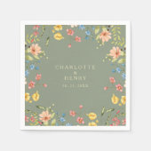 Farbenfrohe Wildblumen Hochzeit im Garten Serviette (Vorderseite)