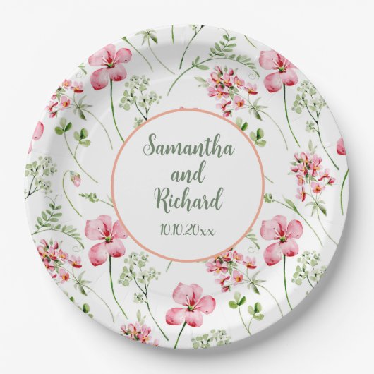 Farbenfrohe Wildblumen Hochzeit Pappteller (Vorderseite)