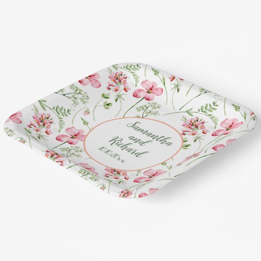 Farbenfrohe Wildblumen Hochzeit Pappteller (Gewinkelt)