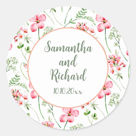 Farbenfrohe Wildblumen Hochzeit Runder Aufkleber (Vorderseite)