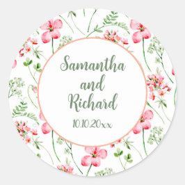 Farbenfrohe Wildblumen Hochzeit Runder Aufkleber