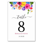 Farbenfrohe Wildblumen Hochzeit Tischnummer (Vorderseite)