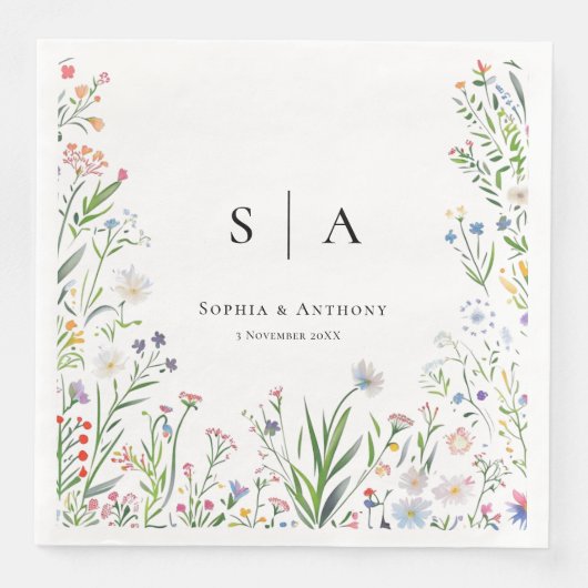 Farbenfrohe Wildblumen Hochzeit von Napkins Serviette (Vorderseite)