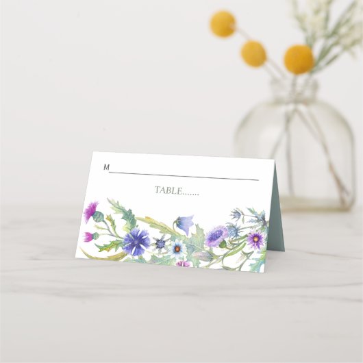 Farbenfrohe Wildblumen Hochzeitsbegleitung Platzkarte (Vorderseite)