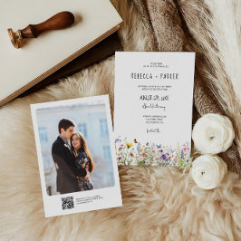 Farbenfrohe Wildblumen Hochzeitskode Foto und Qr-C Einladung