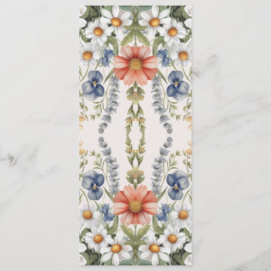 Farbenfrohe Wildblumen Hochzeitsmenü Menükarte (Rückseite)