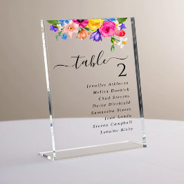 Farbenfrohe Wildblumen Hochzeitssitze Acrylschild